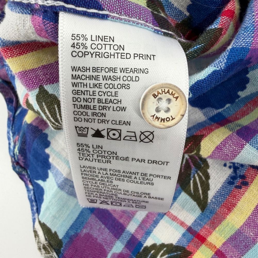 Tommy Bahama Shirt Mens XXL Multicolor Pastino Plaid Floral Linen Cotton - Picture 6 of 8